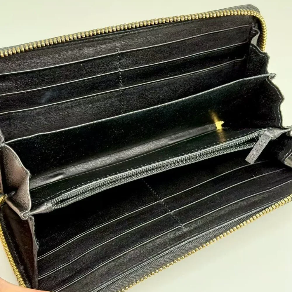 Gucci GG Logo Printed Leather Wallet Navy Blue with Gold Tone Hardware